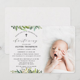 Elegant Greenery Eucalyptus Photo Christening Inbjudningar