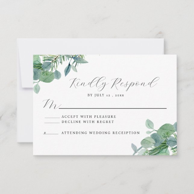 Elegant Greenery Eucalyptus RSVP-svarskort Tack Kort (Framsida)