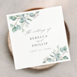 Elegant Greenery Eucalyptus Watercolor Bröllop Pappersservett