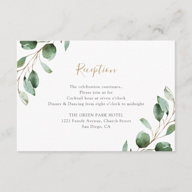 Elegant Greenery Eucalyptus Wedding Reception Tilläggskort (Framsida)