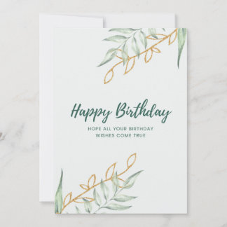 Elegant Greenery Floral Birthday Card | Minimal Bo Inbjudningar