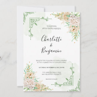 Elegant Greenery Floral Vintage Wedding Invitation Inbjudningar