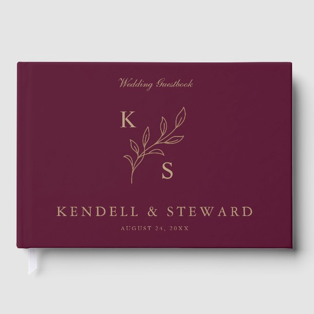 Elegant Greenery Floral Wedding Logo Monogram Gästböcker (Framsida)