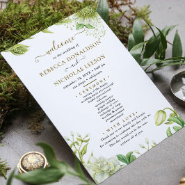 Elegant Greenery Flowers Botanical Bröllopsprogram