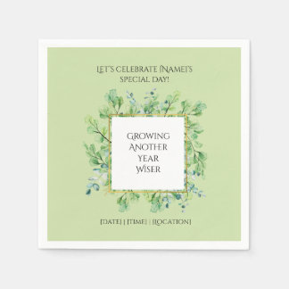 Elegant Greenery Födelsedagsfest Personlig Pappersservett