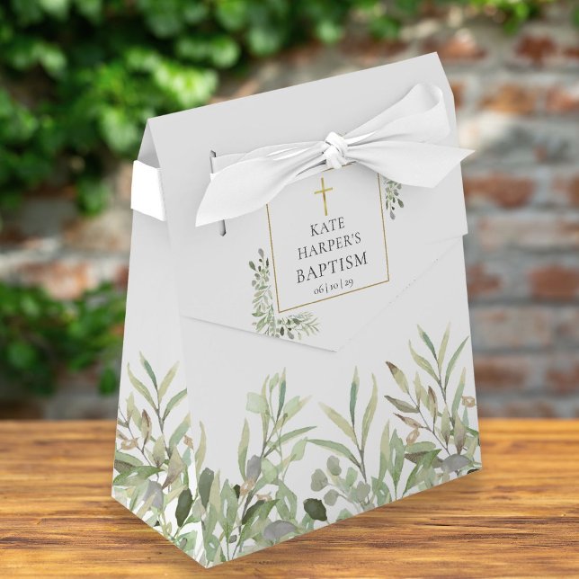 Elegant Greenery Foliage Baptism Favoritbox Presentaskar (Skapare uppladdad)