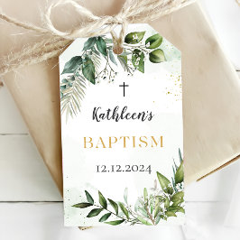 Elegant Greenery Foliage Baptism Presentetikett