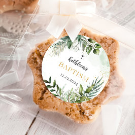 Elegant Greenery Foliage Baptism Runt Klistermärke