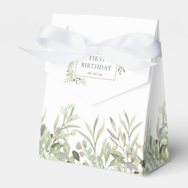 Elegant Greenery Foliage Birthday Favbox Presentaskar (Framsidan Sidan)