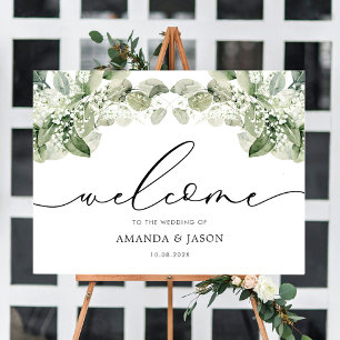 Elegant Greenery Foliage Bröllop Välkomstskylt Poster