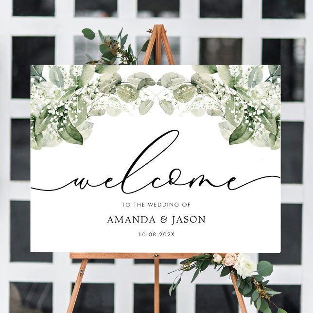 Elegant Greenery Foliage Bröllop Välkomstskylt Poster (Skapare uppladdad)