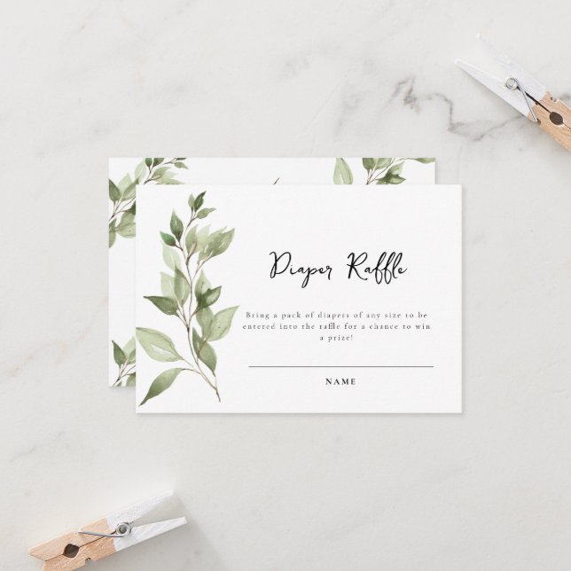 Elegant Greenery Foliage Diaper Raffle Card (Fram/Back In Situ)