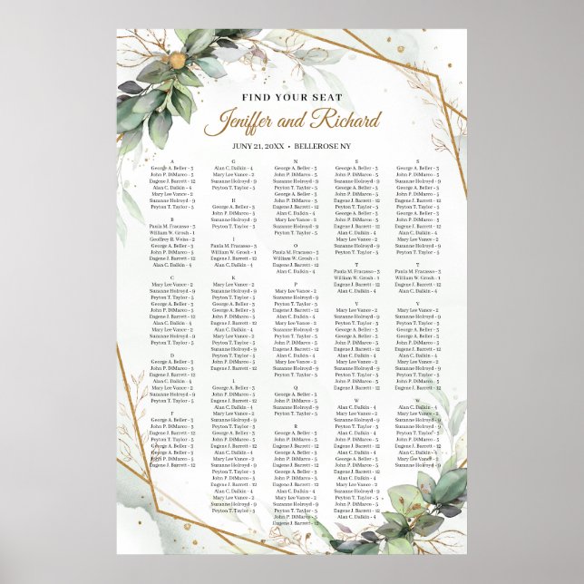 Elegant greenery foliage faux guld Alfabetisk Poster (Framsidan)