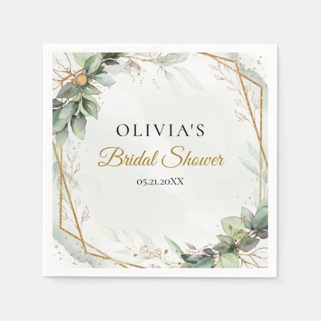 Elegant greenery foliage faux guld möhippa pappersservett (Framsidan)