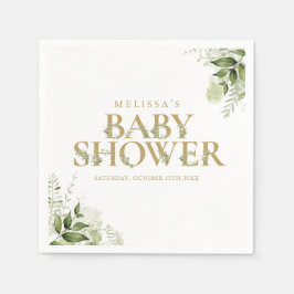 Elegant Greenery Foliage Guld Baby Shower Pappersservett