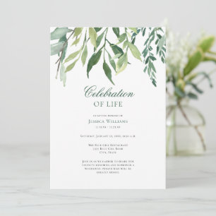 Elegant Greenery Funeral Firande of Life Inbjudningar