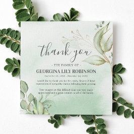 Elegant Greenery Funeral Gratitude Tack Kort