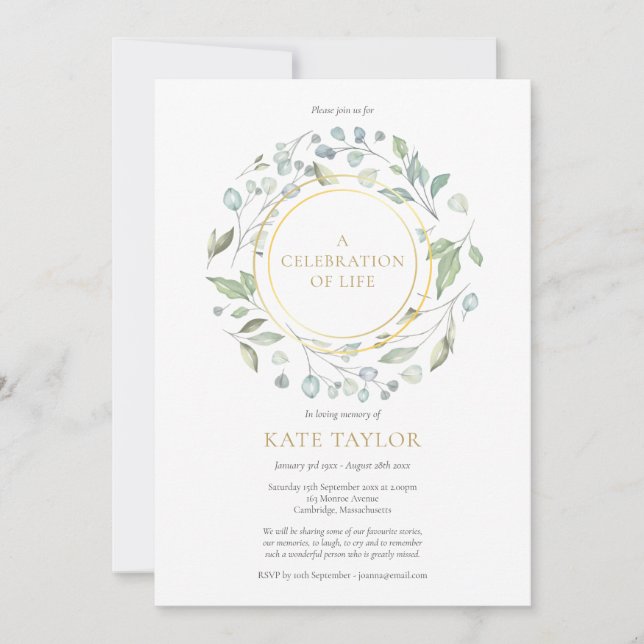 Elegant Greenery Garland Guld Firande i Life Inbjudningar (Framsida)