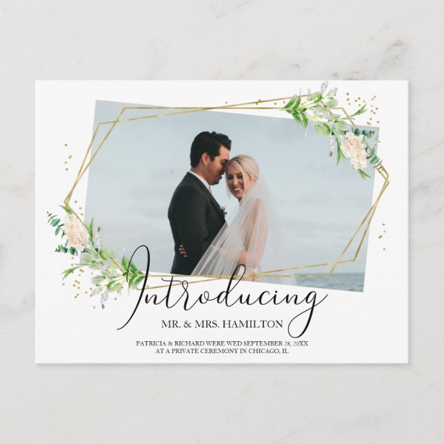 Elegant Greenery Geometric Elope-meddelande Vykort (Framsida)
