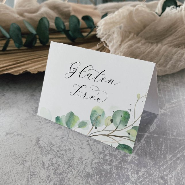 Elegant Greenery Gluten Free Buffet Food Labels Bordsnummer (Skapare uppladdad)