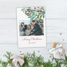 Elegant Greenery God jul Photo Card