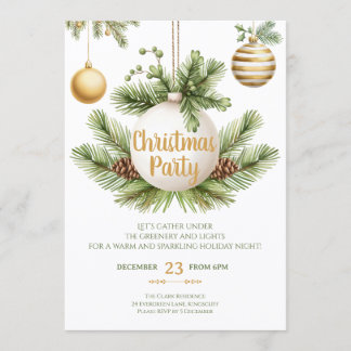 Elegant Greenery & Gold Christmas Party Invitation Inbjudningar
