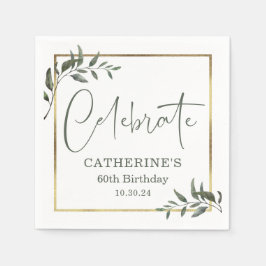 Elegant Greenery Gold Foil Celebrate Script Pappersservett