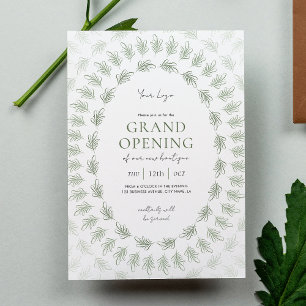 Elegant Greenery Grand Open Business Logotyp Inbjudningar