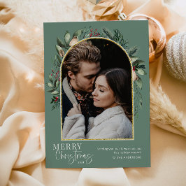 Elegant Greenery Guld Arch God jul Photo Julkort