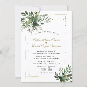 Elegant Greenery Guld Confetti Bröllop Inbjudningar
