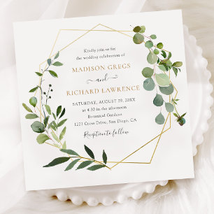 Elegant Greenery Guld Geometric Ram Bröllop Inbjudningar