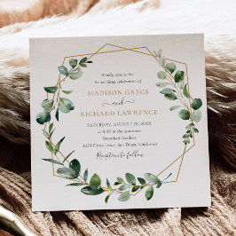 Elegant Greenery Guld Geometric Ram Bröllop Inbjudningar