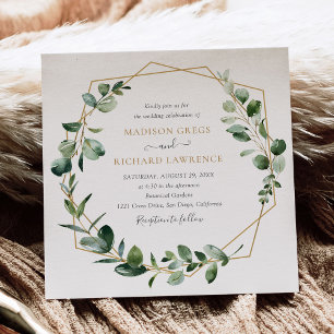 Elegant Greenery Guld Geometric Ram Bröllop Inbjudningar