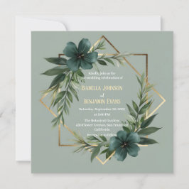 Elegant Greenery Guld Geometric Ram Bröllop Inbjudningar