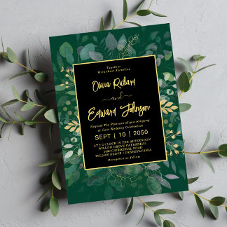 Elegant Greenery & Guld Geometric Ram Eucalyptus Inbjudningar