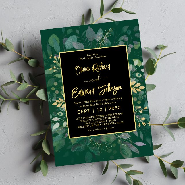 Elegant Greenery & Guld Geometric Ram Eucalyptus Inbjudningar (Skapare uppladdad)