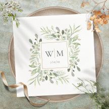 Elegant Greenery Guld Monogram Bröllop