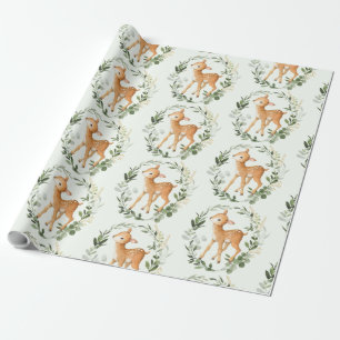 Elegant Greenery Guld Woodland Hjort Baby Fawn Presentpapper