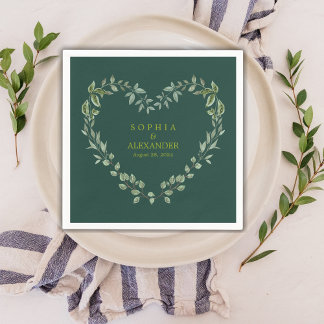 Elegant Greenery Heart Bröllop Personlig Pappersservett