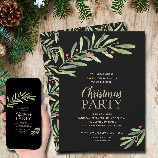 Elegant Greenery Helgdag jul Inbjudningar (Elegant Greenery Christmas Holiday Invitations - INSTANT DOWNLOAD and/or PRINTED)