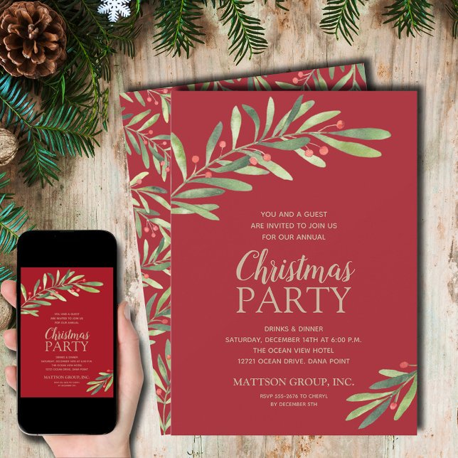 Elegant Greenery Helgdag jul Inbjudningar (Elegant Greenery Christmas Holiday Invitations - INSTANT DOWNLOAD and/or PRINTED)
