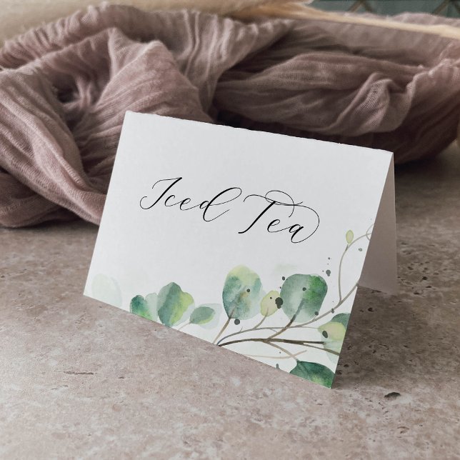 Elegant Greenery Iced Tea Buffet Food Labels Bordsnummer (Skapare uppladdad)