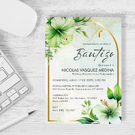 Elegant Greenery Invacion Bautizo Cute Baptism Inbjudningar