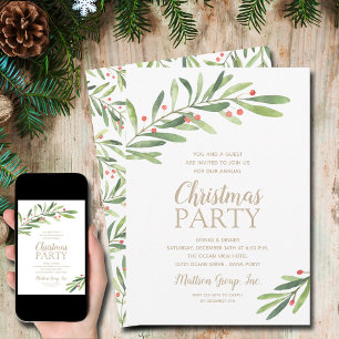 Elegant Greenery jul Party Inbjudningar