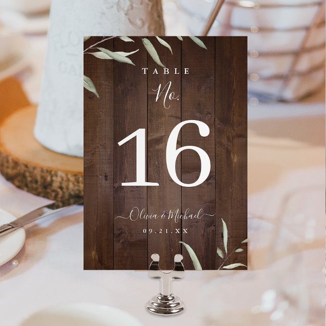Elegant greenery ladwood county rustic bröllop bordsnummer (Elegant greenery barn wood county rustic wedding table number)