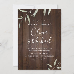 Elegant greenery ladwood county rustic bröllop inbjudningar