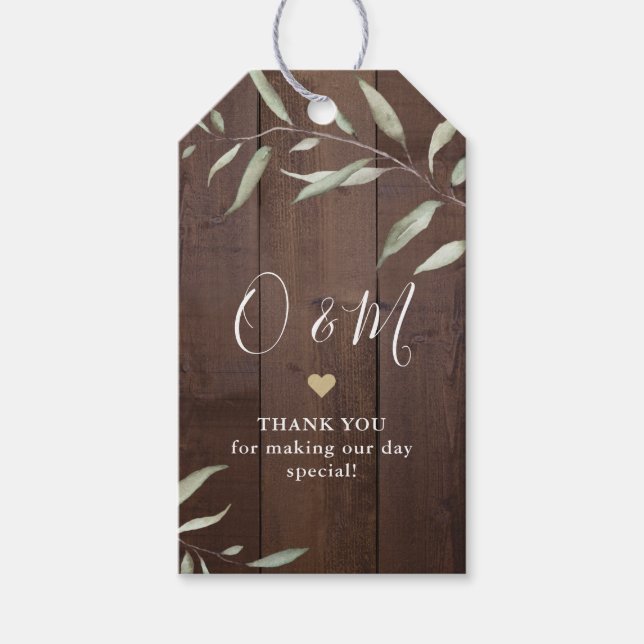 Elegant greenery ladwood county rustic bröllop presentetikett (Framsidan)