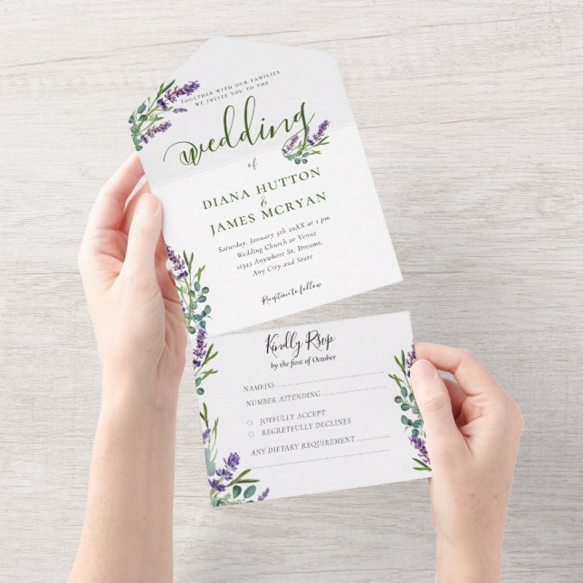 Elegant greenery Lavender Calligraphy Bröllop (Tearaway)