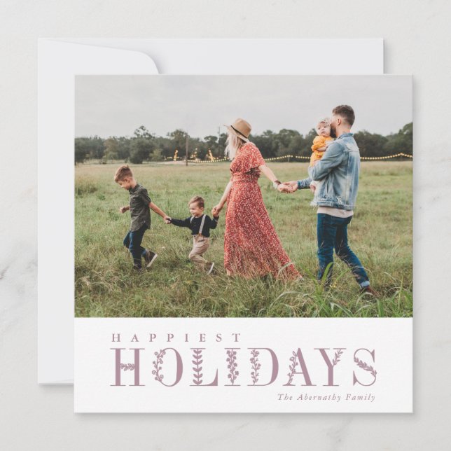 Elegant Greenery Lettering Happiest Mauve | Foto Julkort (Framsida)
