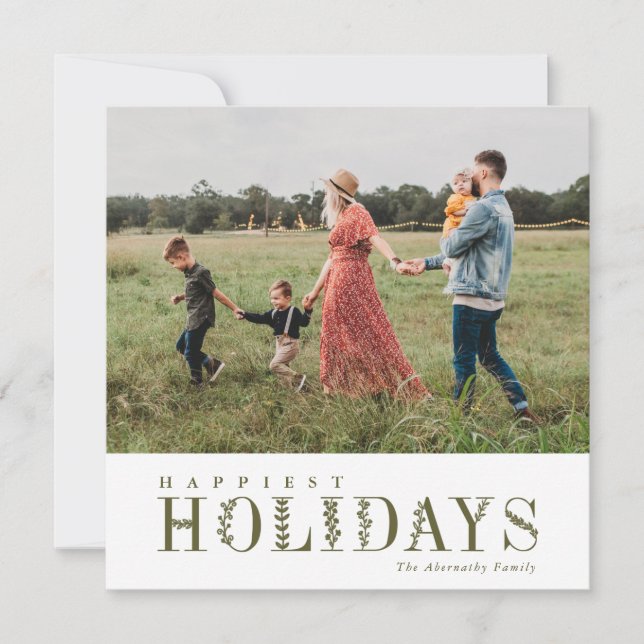 Elegant Greenery Lettering Happiest Olive | Foto Julkort (Framsida)